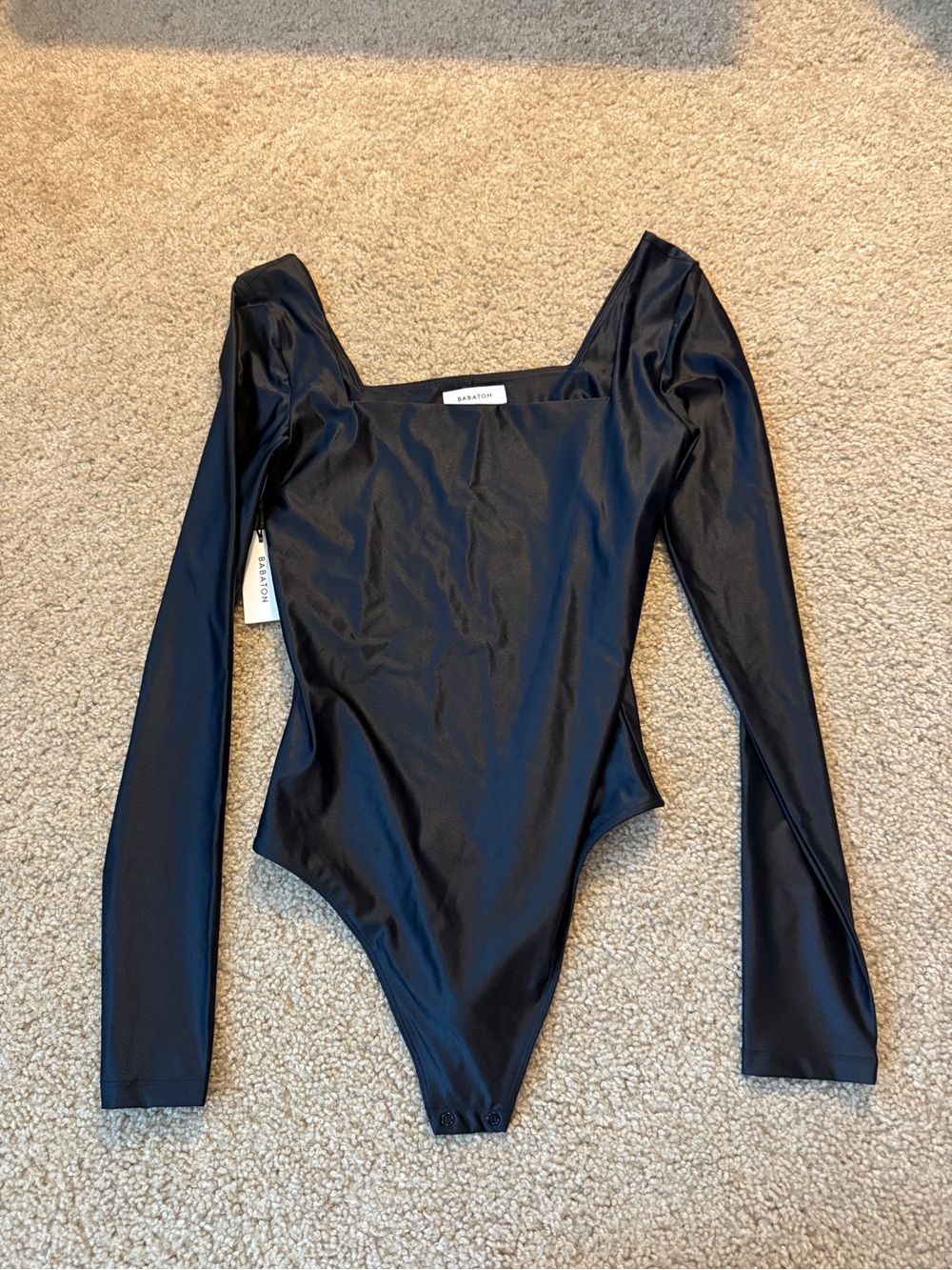 Babaton Black Long-Sleeve Square-Neck Bodysuit